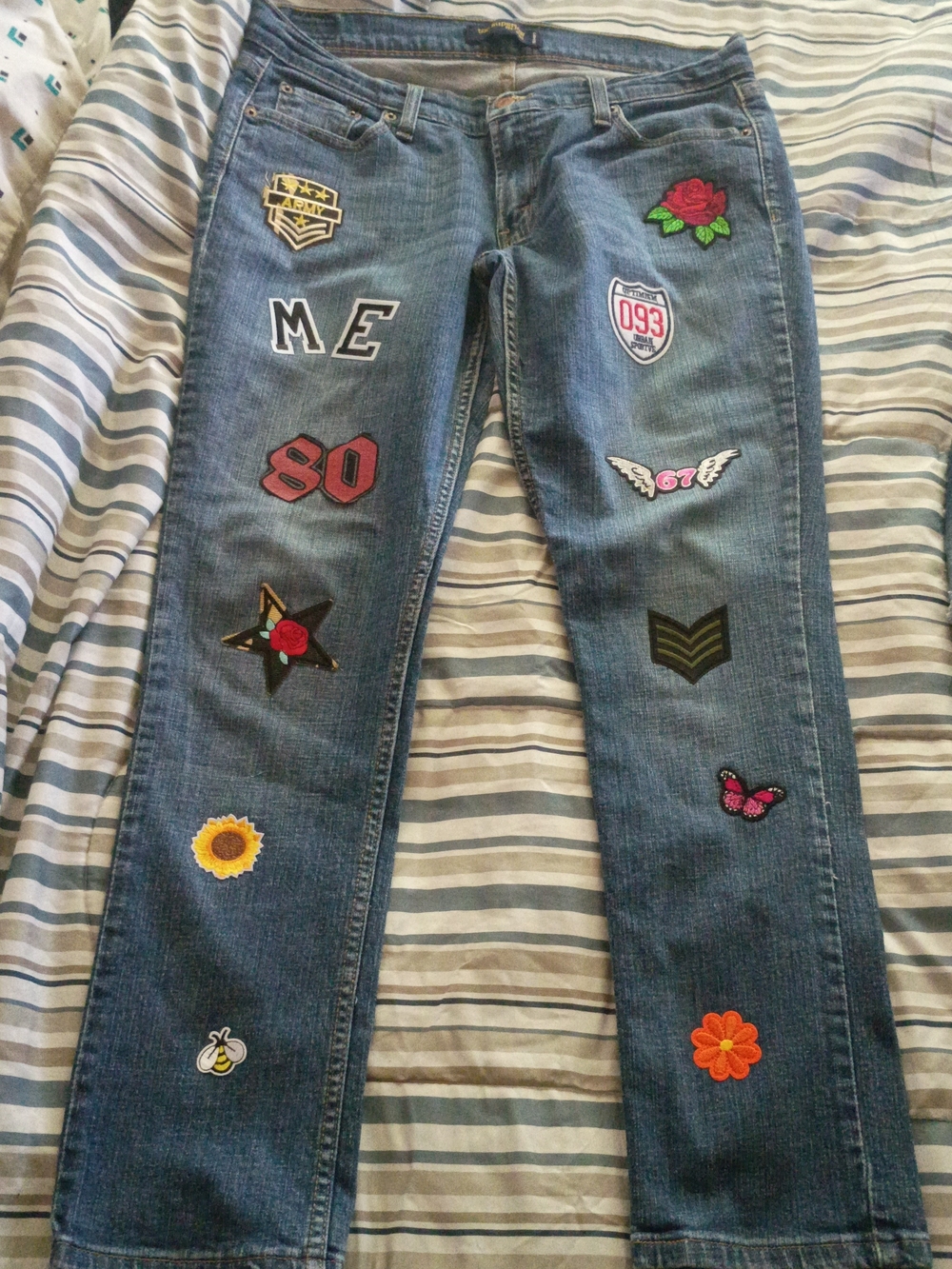 Signature by Levi Strauss Blue Straight-Leg Jeans with Colorful Patch Patches